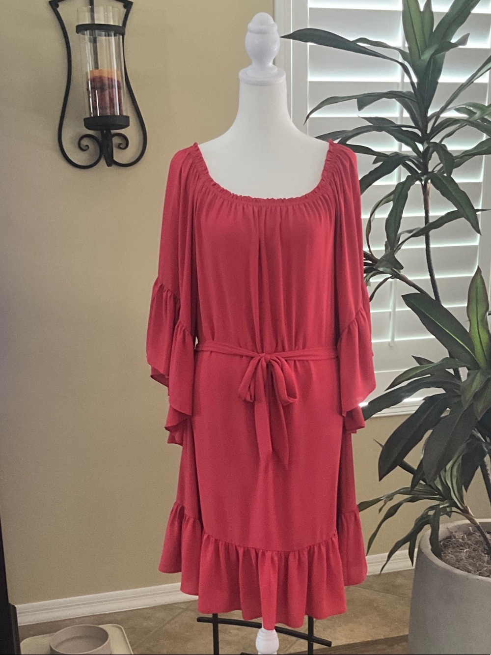 White House Black Market Ruffle Bell Sleeve - Tie-Waist Dress